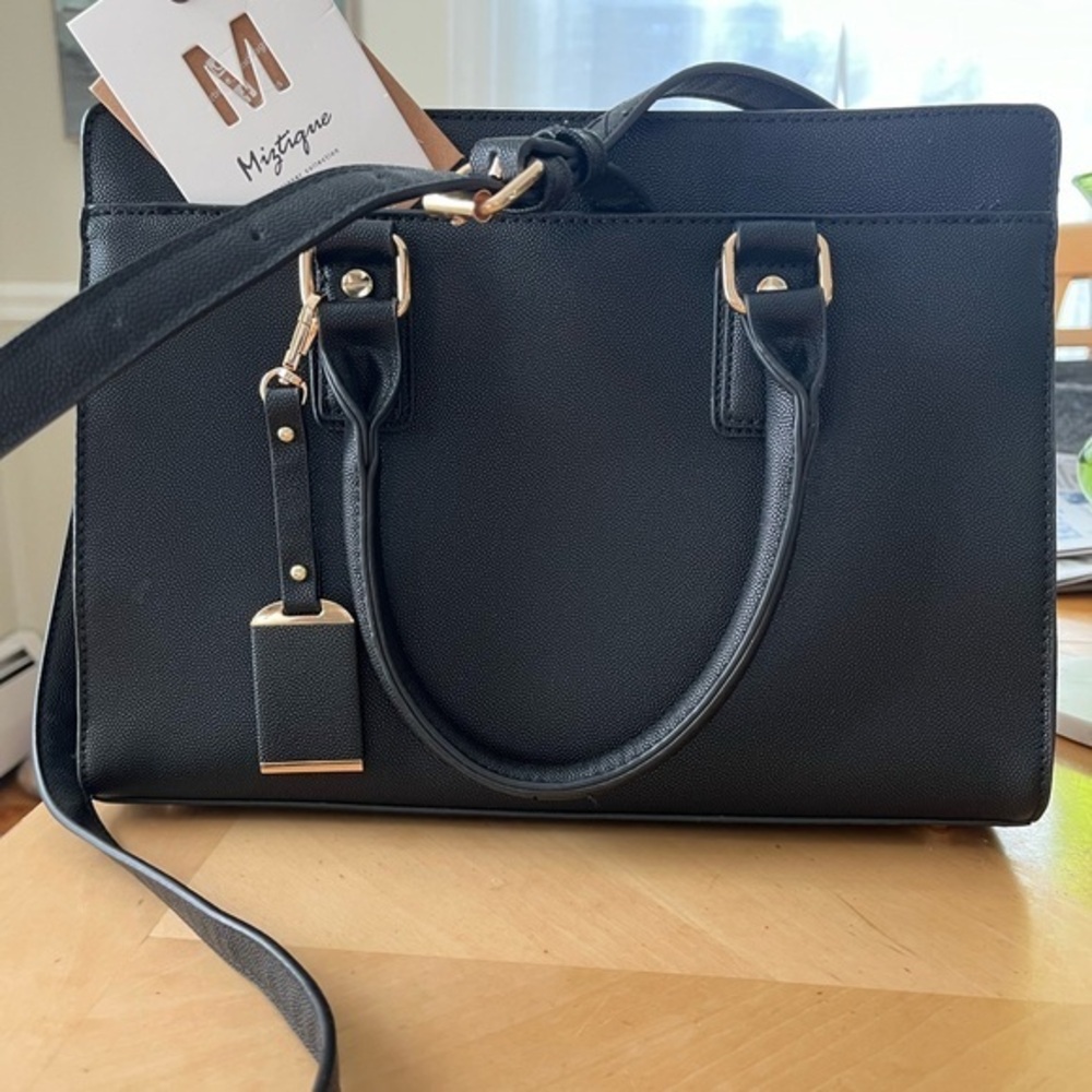 NWT Mystique Black Satchel Purse, Handles, Crossbody Shoulder Strap